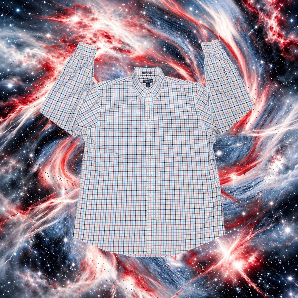 Lands End Mens Large Tall L/T No Iron Twill Button Down Shirt Plaid⁠